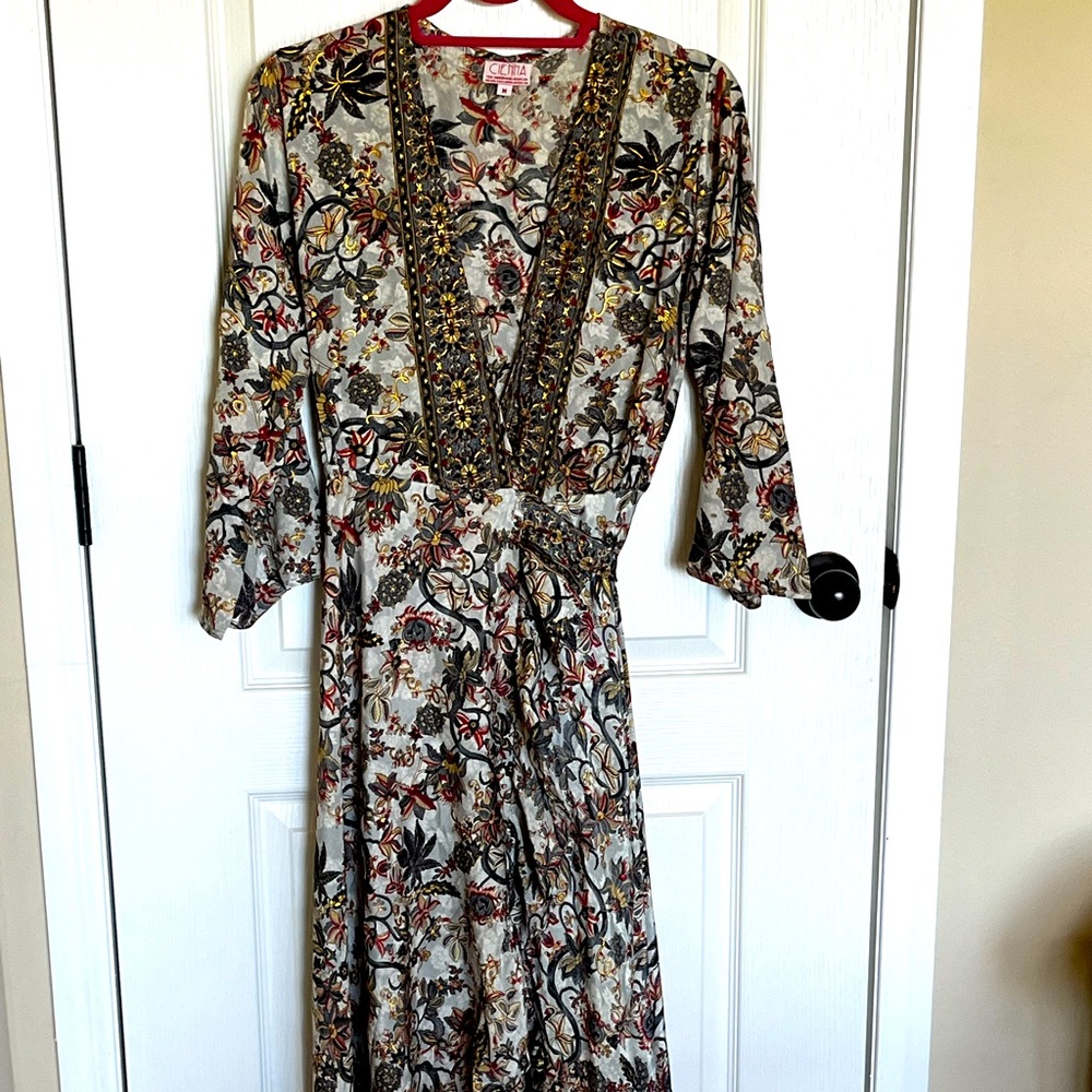 Cienna nylon/silk blend wrap dress.